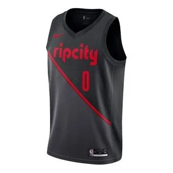 Nike Portland Trail Blazers Damian Lillard City Edition Swingman Jresey SW 0 'Black Red' AJ4640-010 - 1