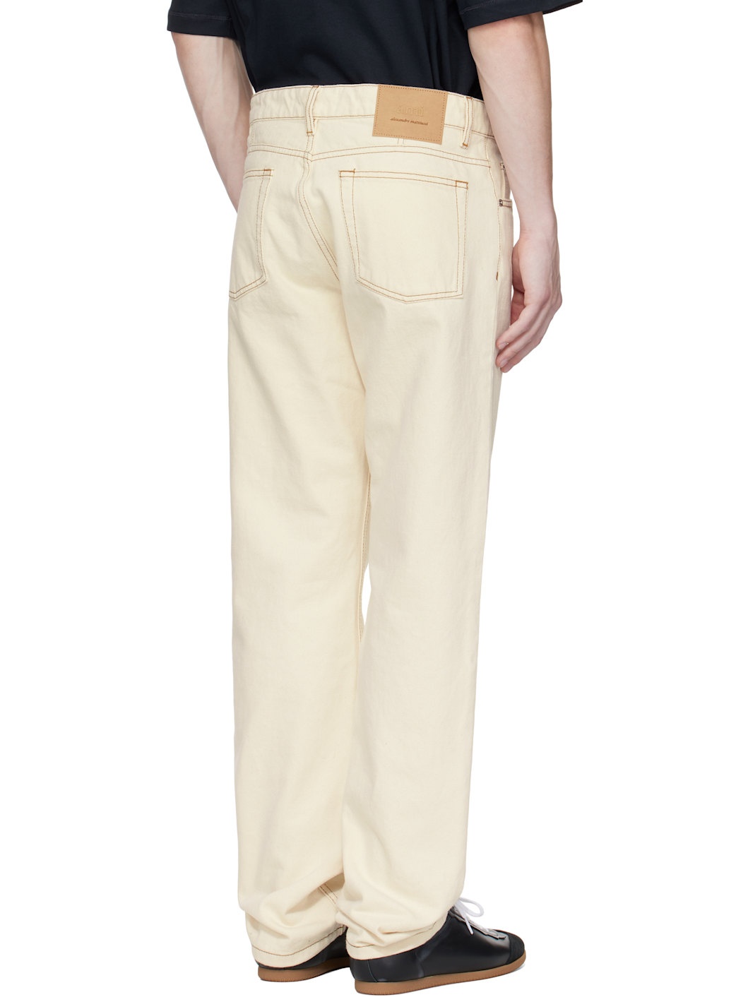 Beige Cotton Classic Fit Jeans - 3