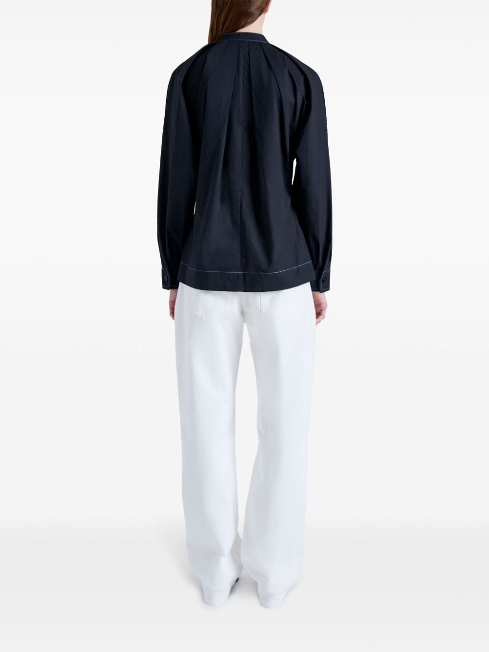 pleated mock-neck poplin shirt - 4