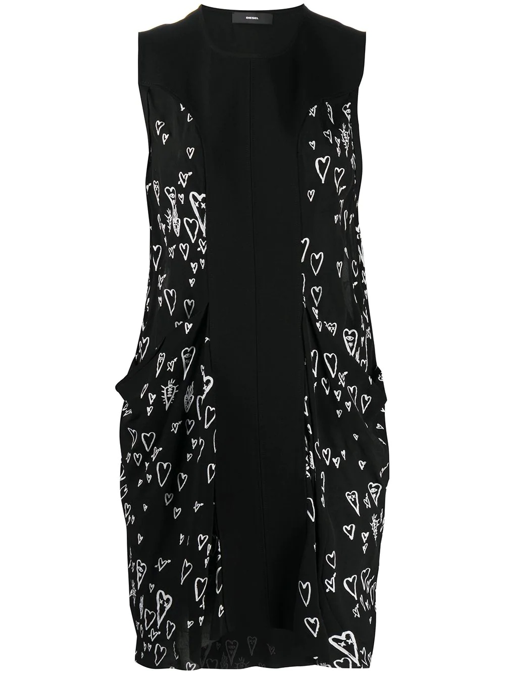 heart print contrast panel dress - 1