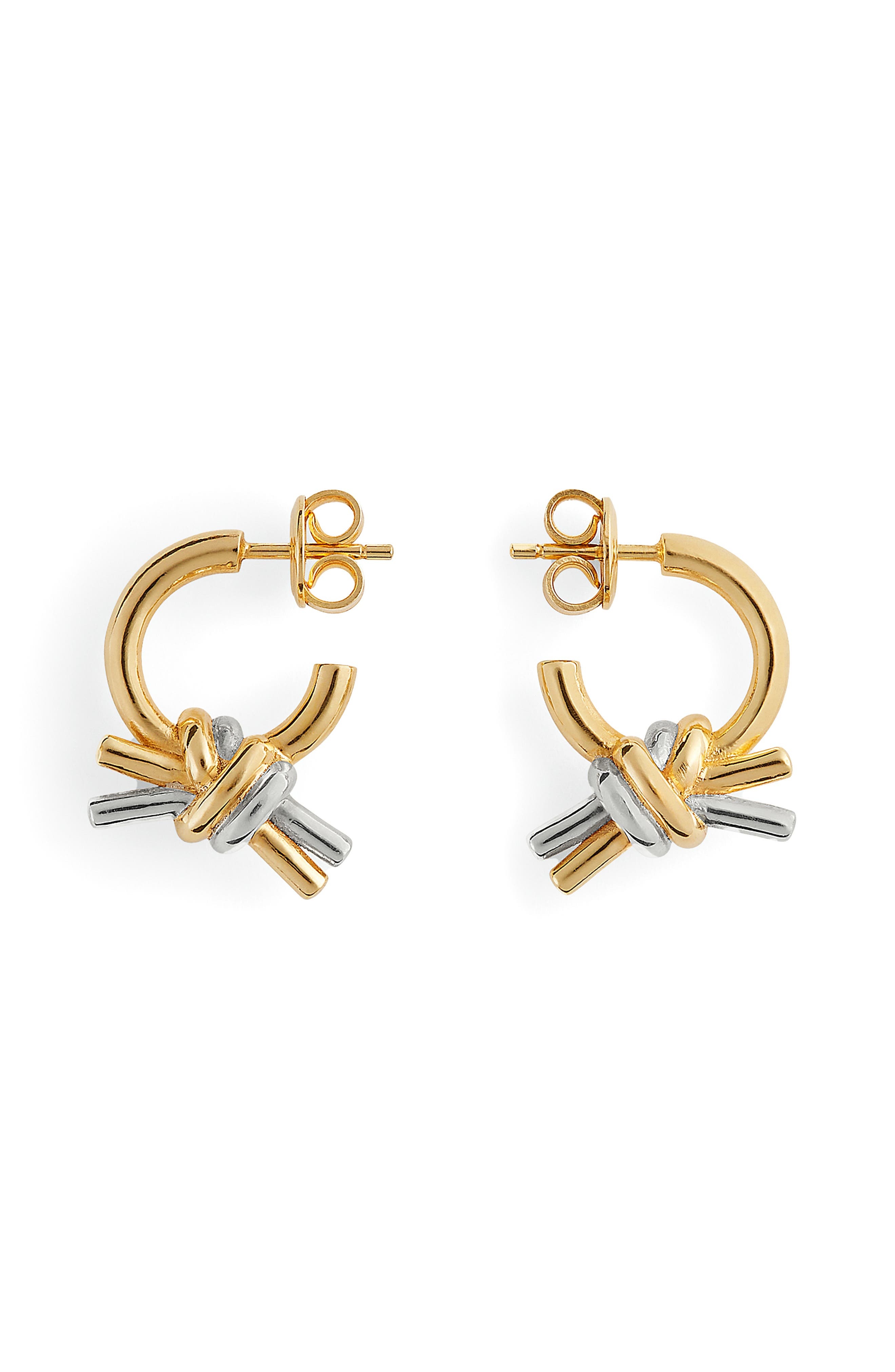 Bottega Veneta Two-Tone Knot Hoop Earrings in 8119 Silver/Yellow Gold at Nordstrom - 1