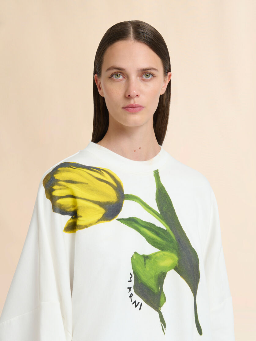 WHITE COTTON SWEATSHIRT WITH TULIP PRINT - 4