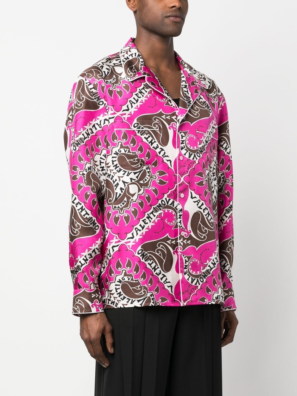 logo-print silk shirt - 3