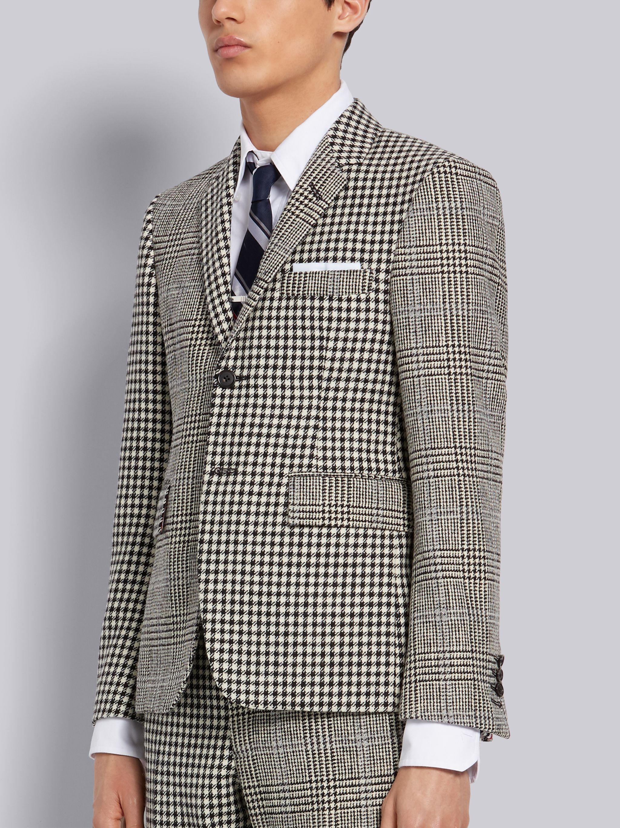 Black and White Overcheck Prince of Wales Wool Hunting Tweed Fun-Mix Classic Sport Coat - 2