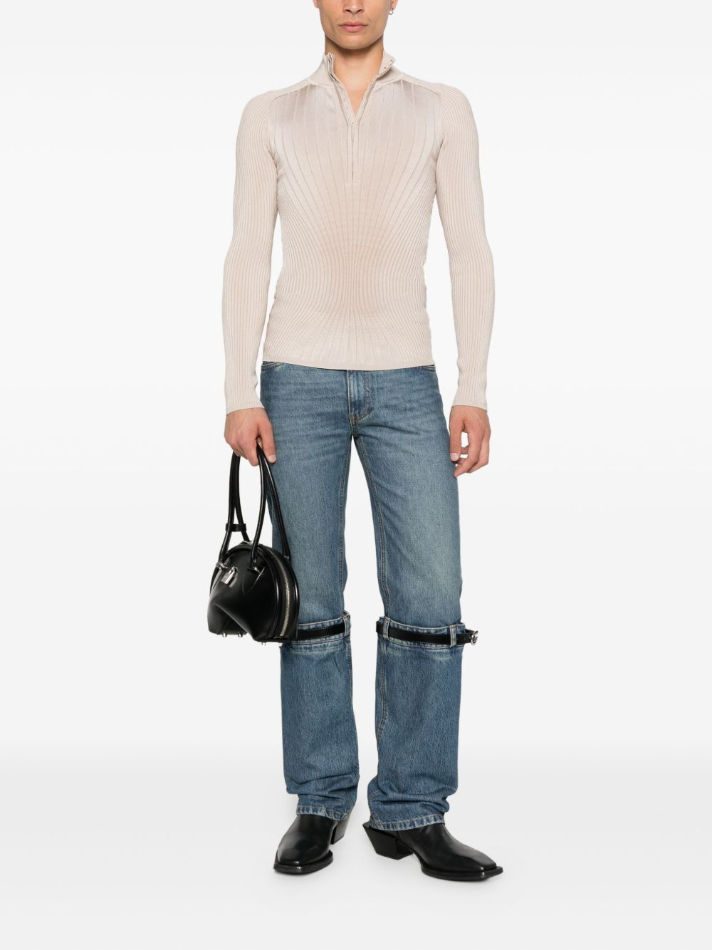 ribbed zip-front polo top - 2