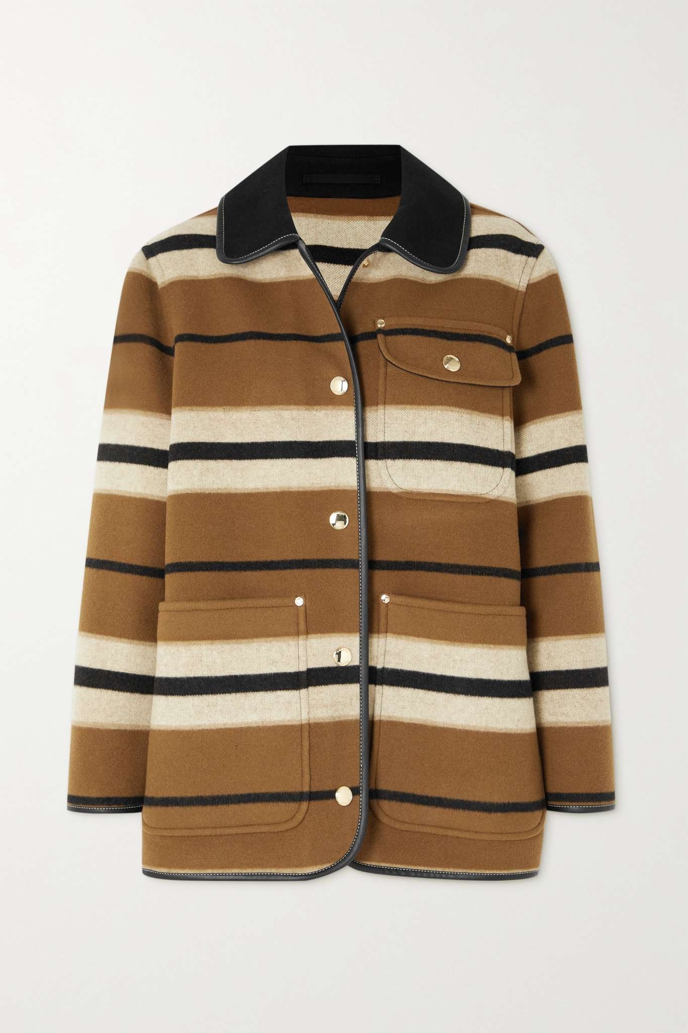 Leather-trimmed striped wool jacket - 1