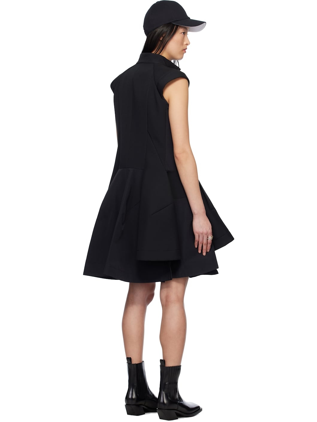 Black Matelasse Twill Mix Minidress - 3