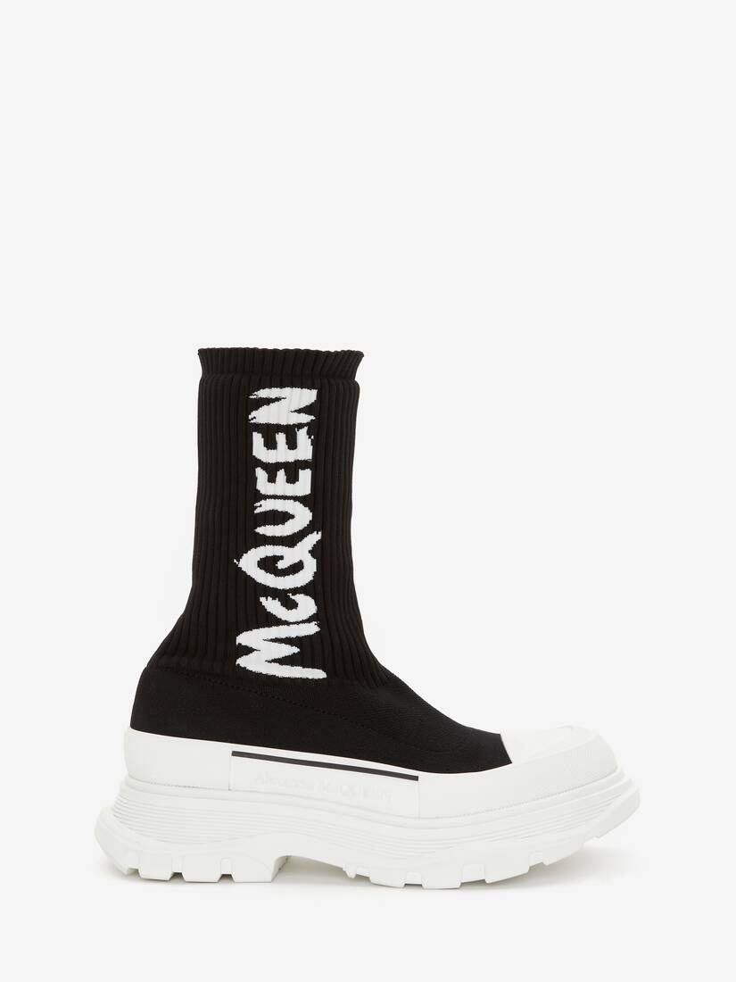 Mcqueen Graffiti Knit Tread Slick Boot in Black/white - 1