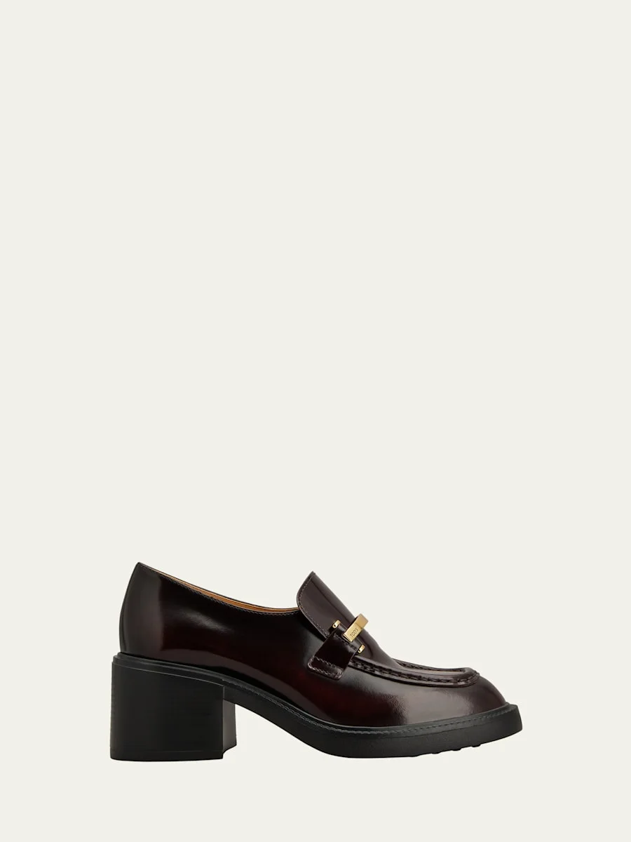 Gomma Leather Block-Heel Loafers - 1