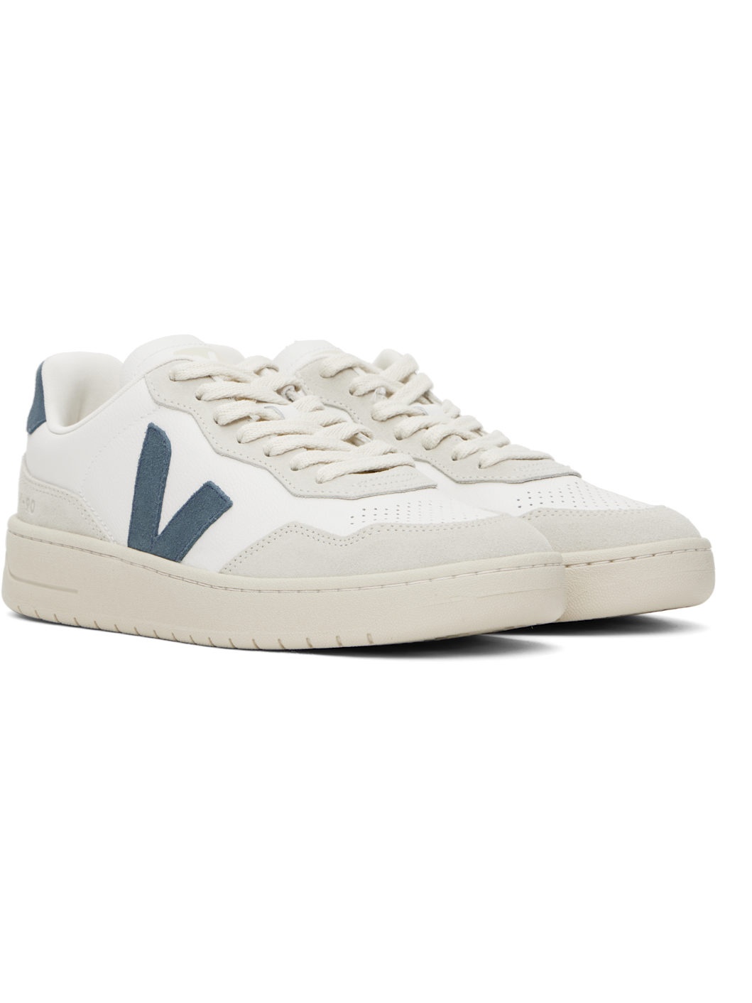 White & Gray V-90 Leather Sneakers - 4