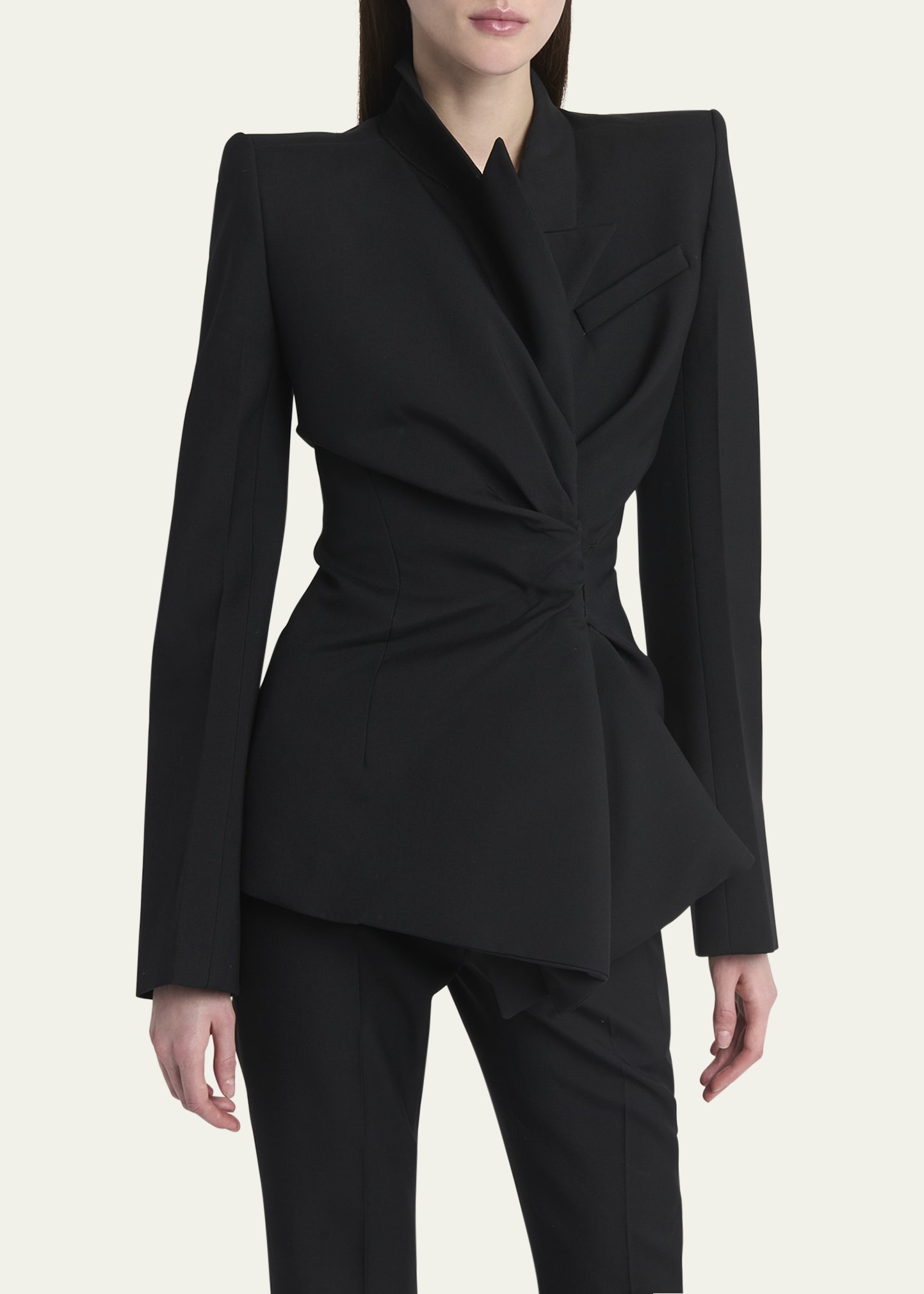 Gathered Side Fitted Wool Blazer - 4