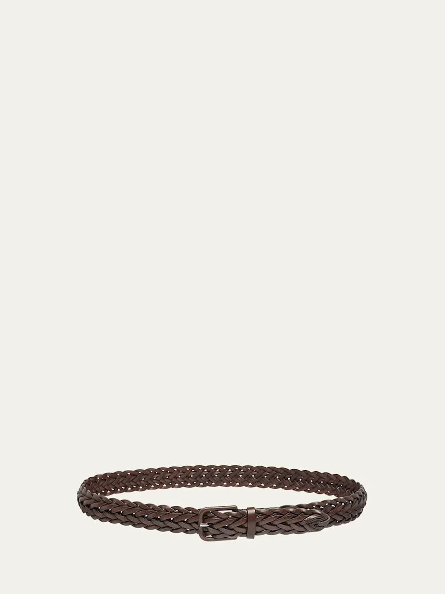 Men's Covered-Buckle Braided Leather Belt - 1