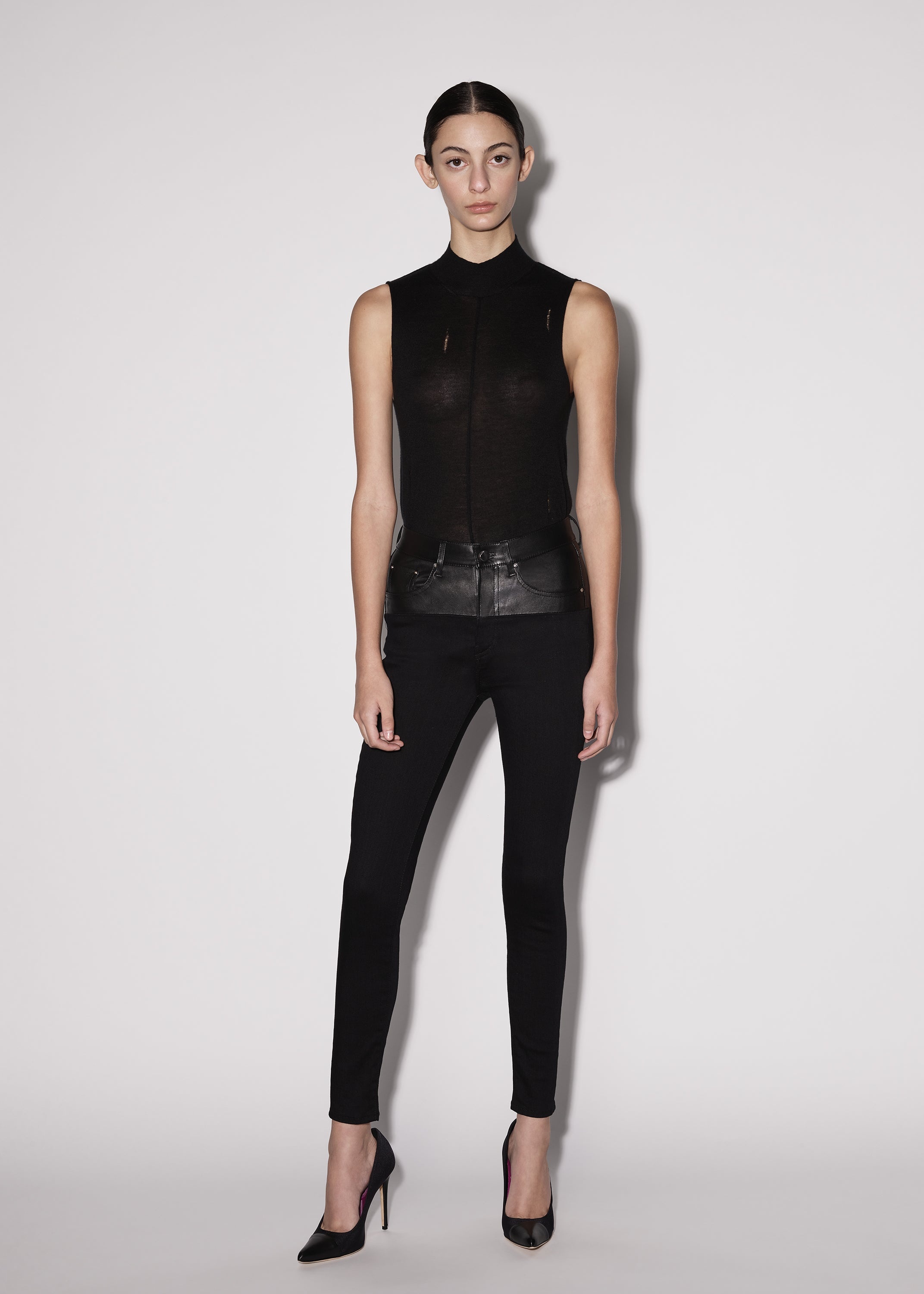 LEATHER CONTRAST SKINNY JEAN - 2
