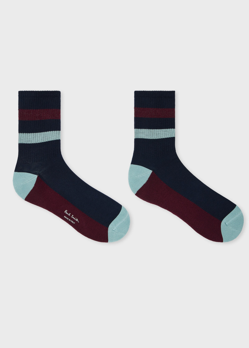 Paul Smith Navy and Burgundy Ribbed Socks outlook