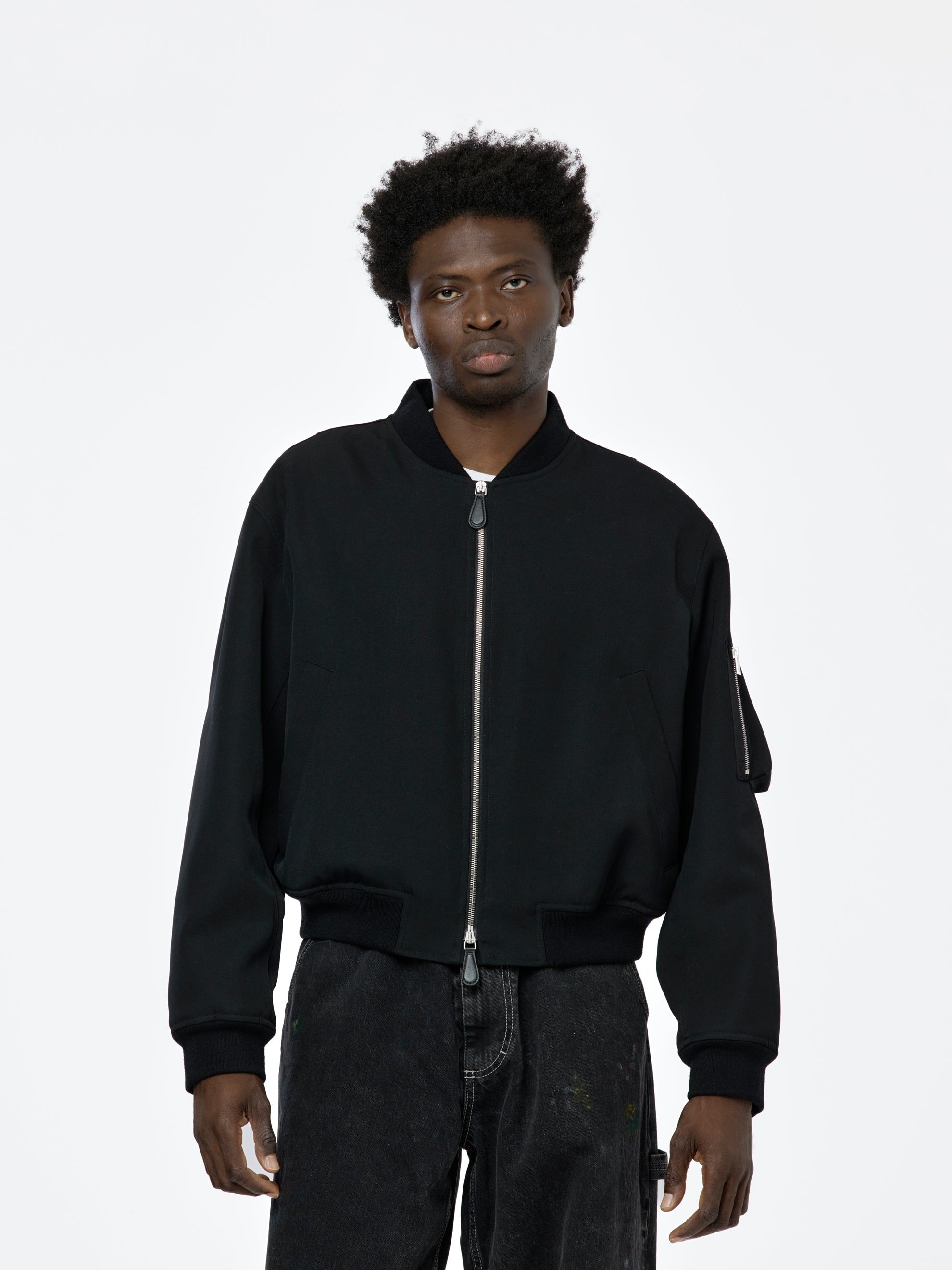 RIB COLLAR BLOUSON JACKET (BLACK) - 1