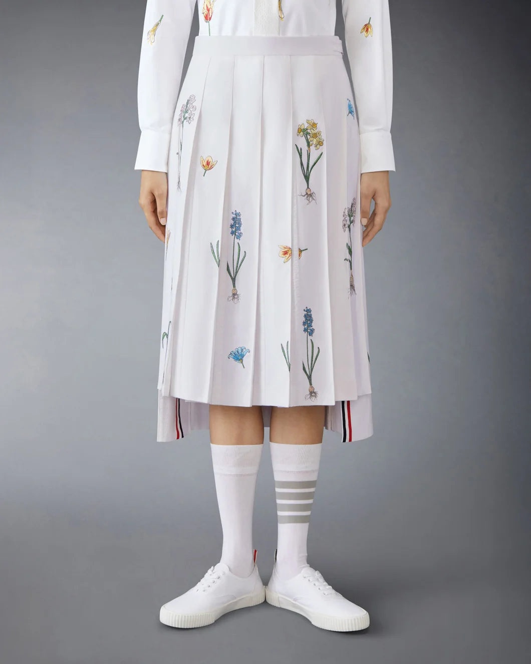 KNEE LENGTH FLORAL PLEATED SKIRT - 2