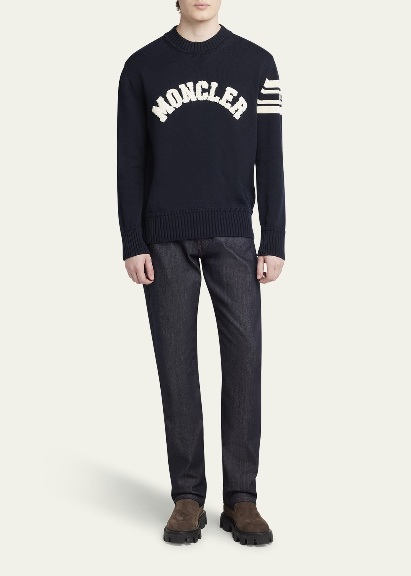 Men's Curved Logo Knit Crewneck Sweater - 2