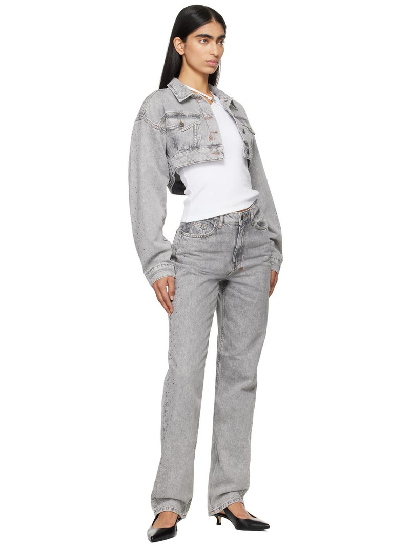 Ksubi Gray Supercrop Trucker Dime Krystal Denim Jacket outlook