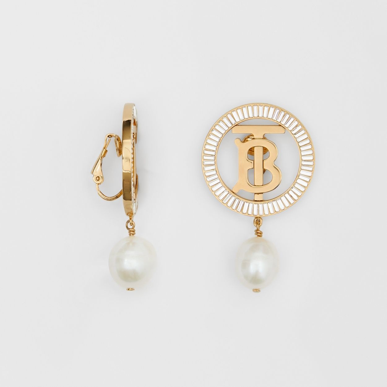 Pearl Detail Gold-plated Monogram Motif Earrings - 3