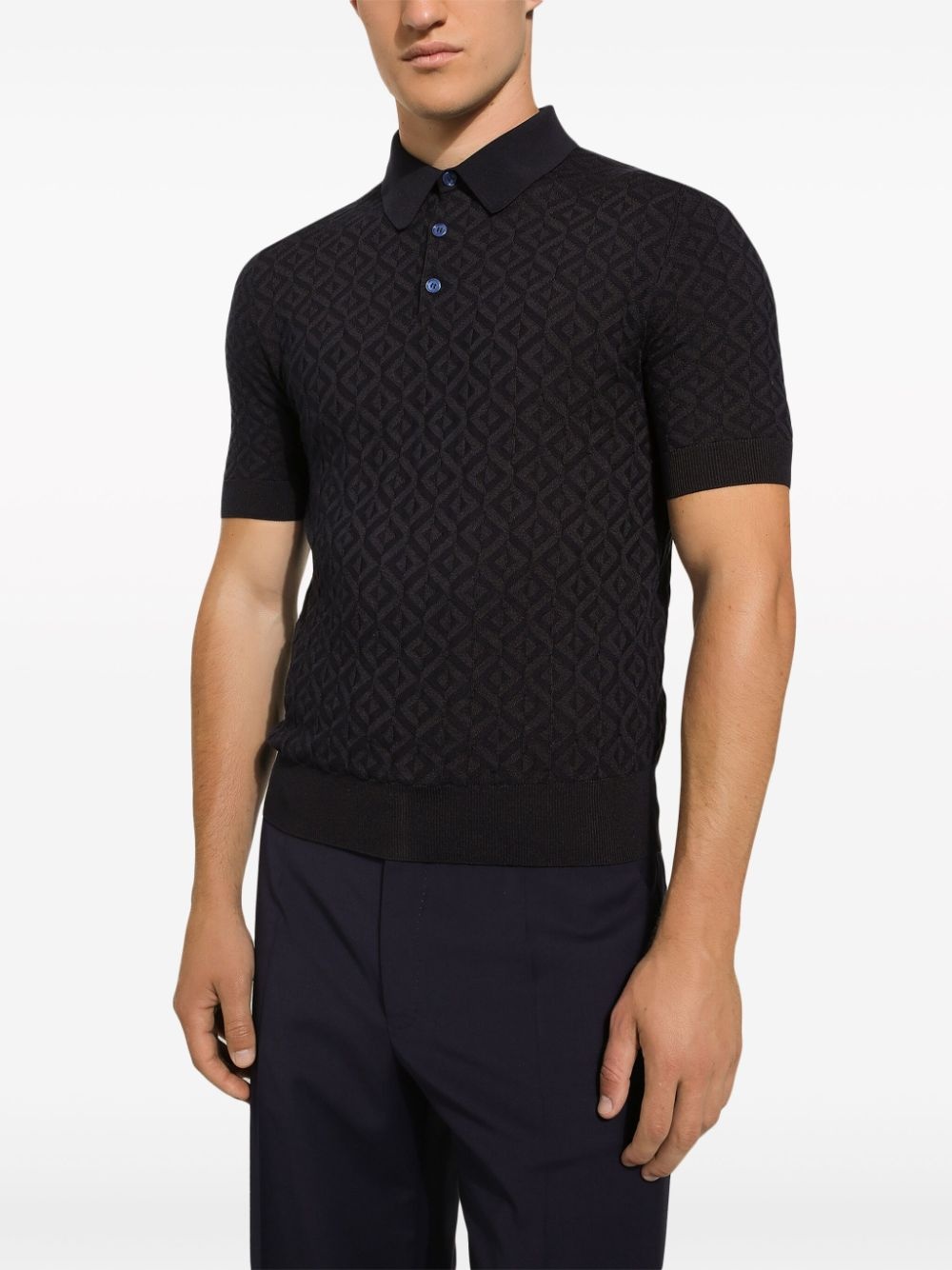 geometric-pattern knit polo shirt - 5