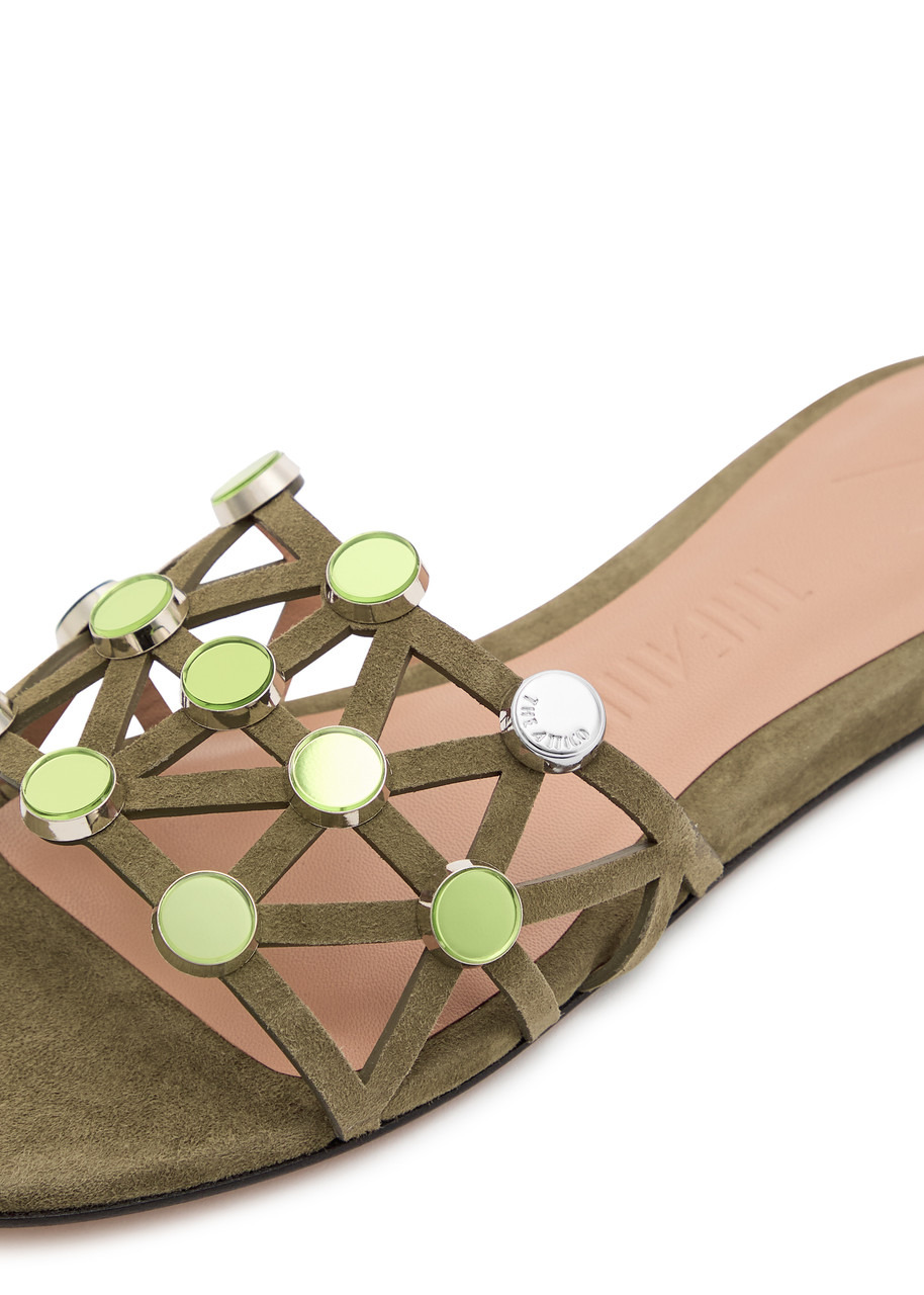 The Attico Grid Embellished Suede Sliders - 4