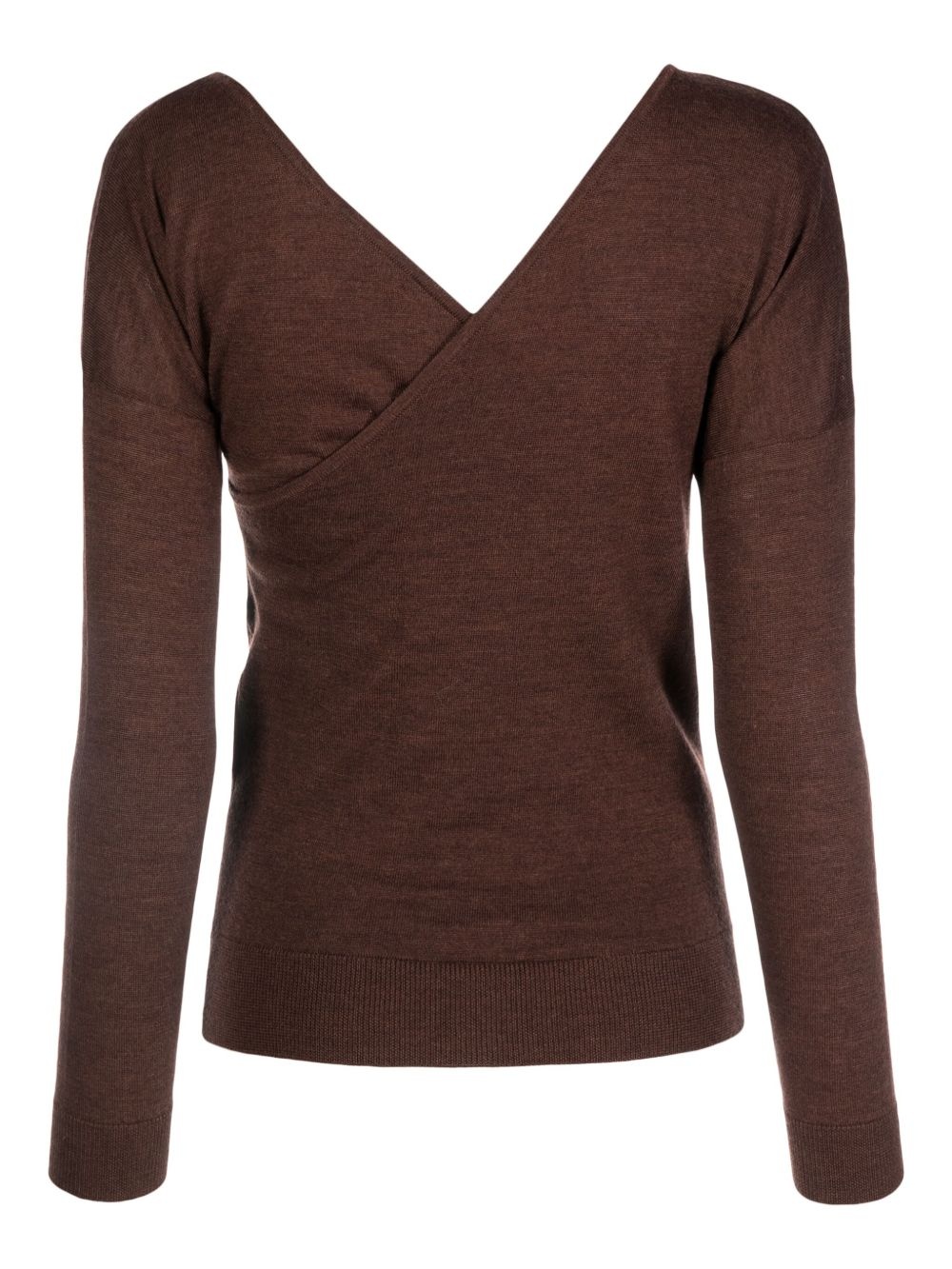 crossover-neck fine-knit jumper - 2