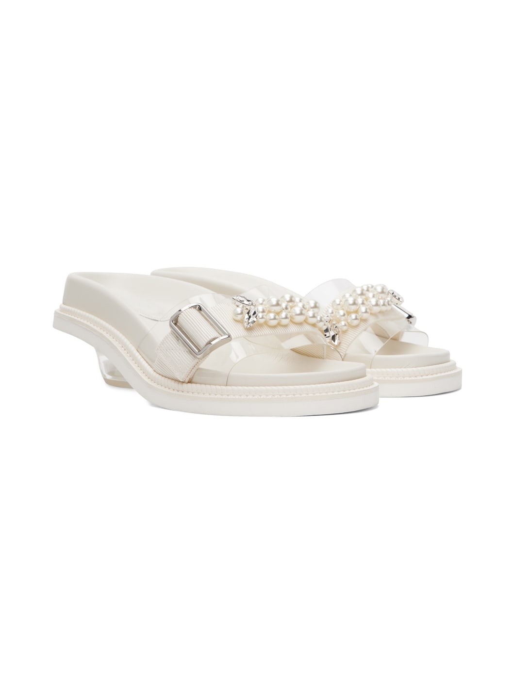 Off-White Embellished Slides - 4