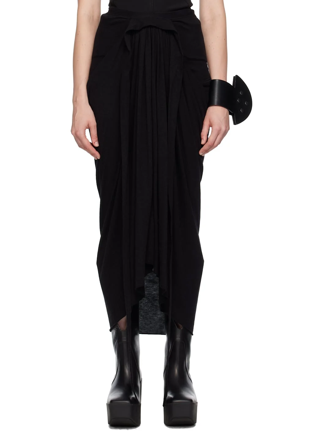 Black Concordians Knee Draped Midi Skirt - 1