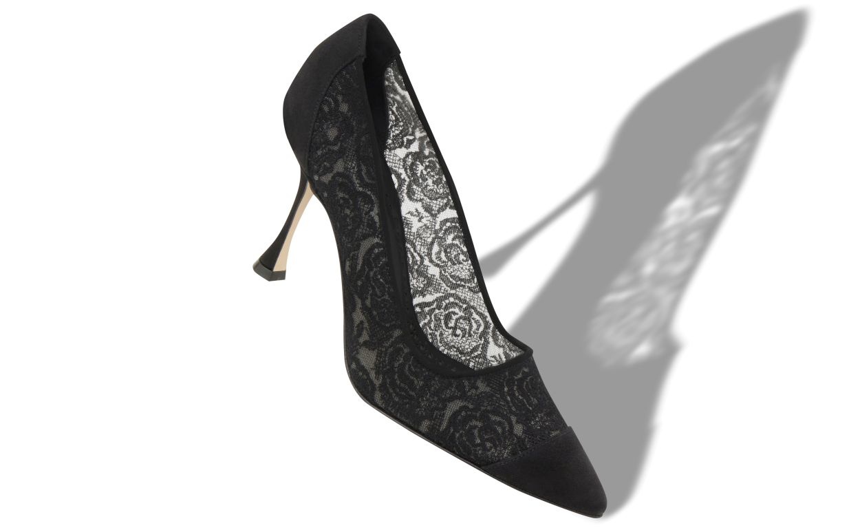 Black Lace Pointed Toe Pumps - 2