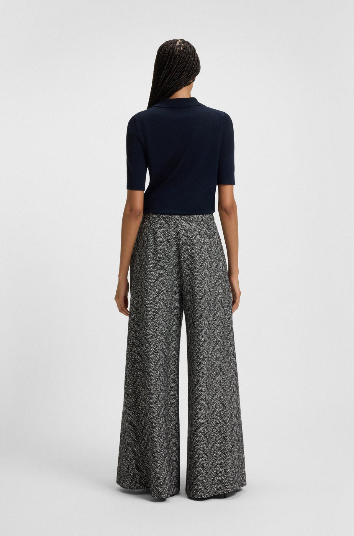 REGULAR-FIT WIDE-LEG TROUSERS IN HERRINGBONE TWEED - 4