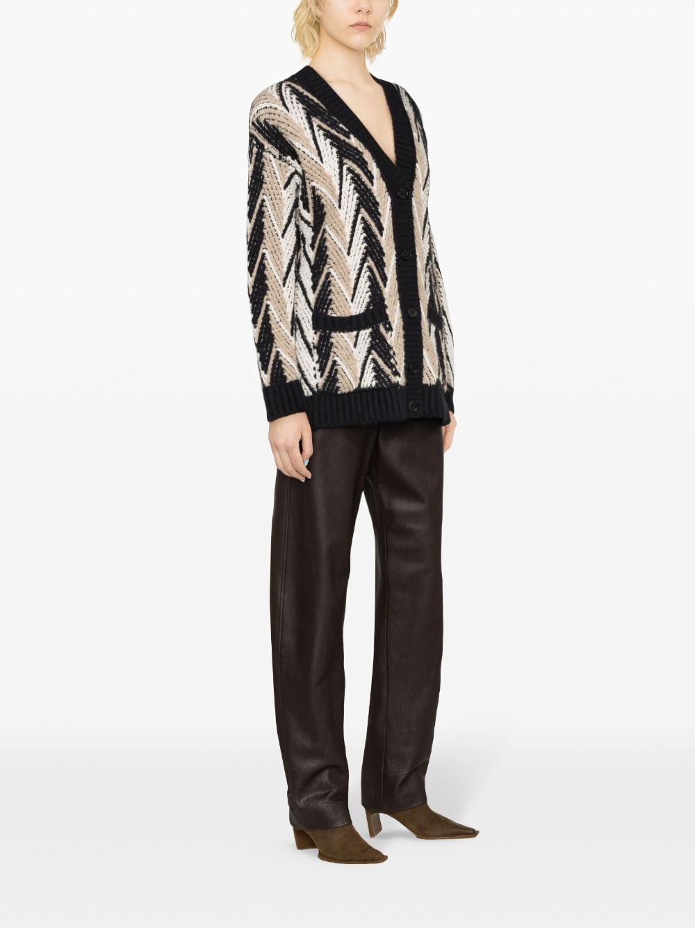 zigzag-woven wool-blend cardigan - 3