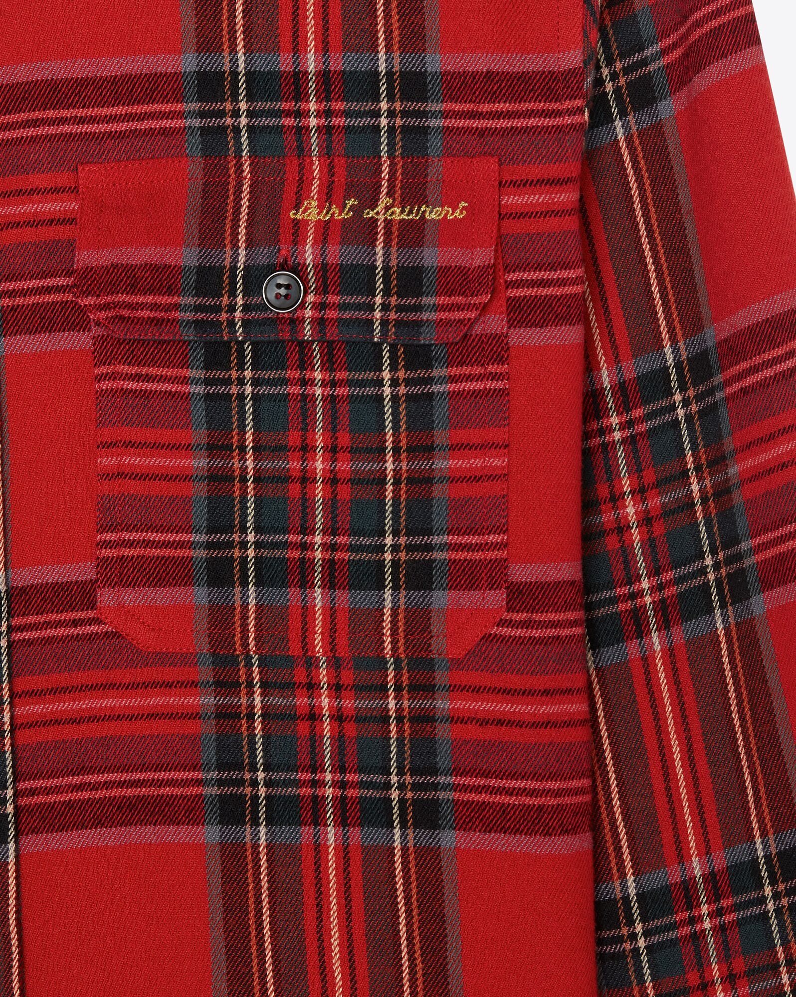 saint laurent-embroidered overshirt in tartan flannel - 3