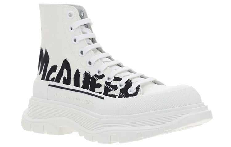 Alexander McQueen Tread Slick Logo Printed Sneakers 'White Black' 682420W4RQ29356 - 2