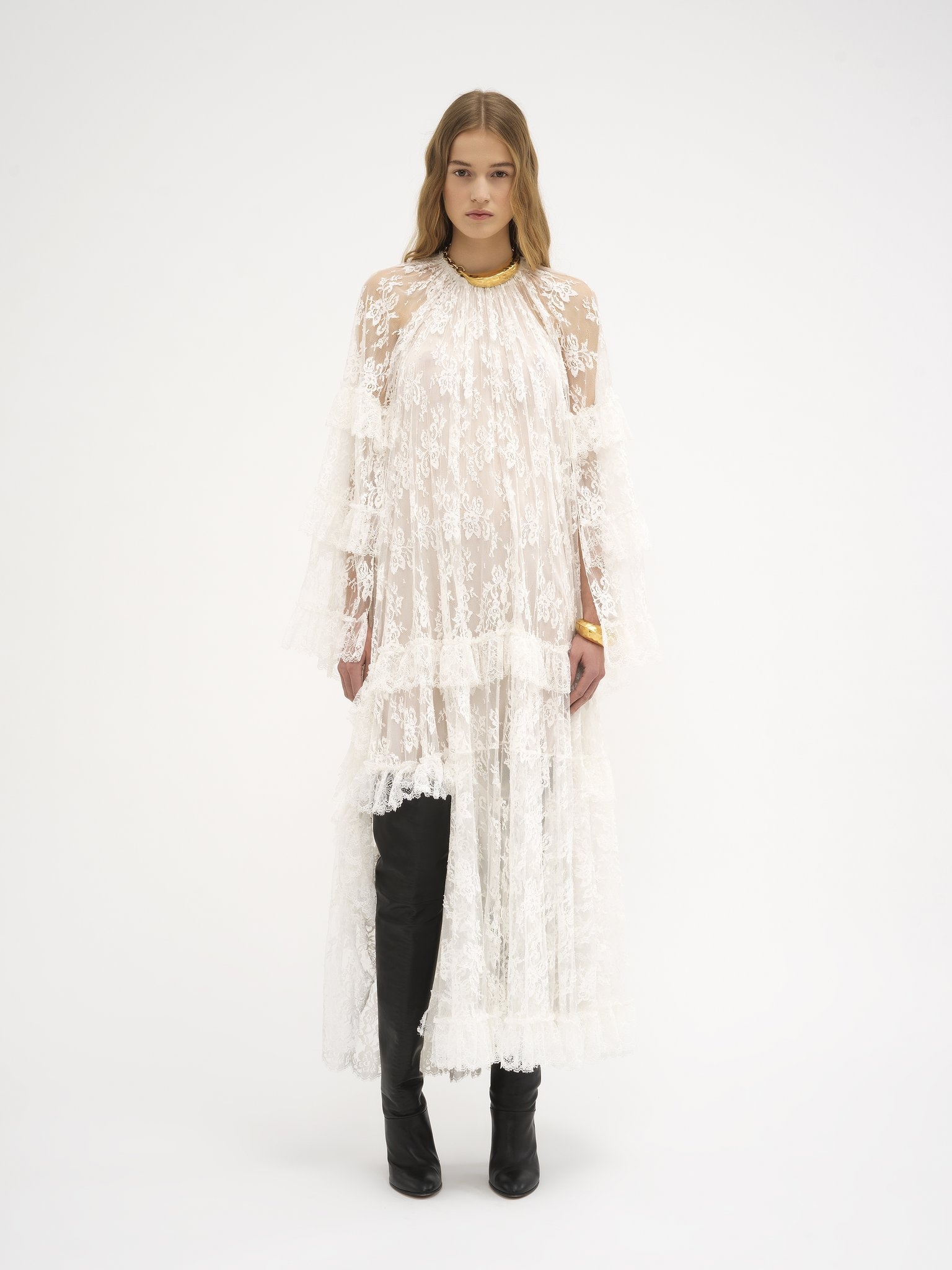 LONG RUFFLE DRESS IN SILK LACE - 3