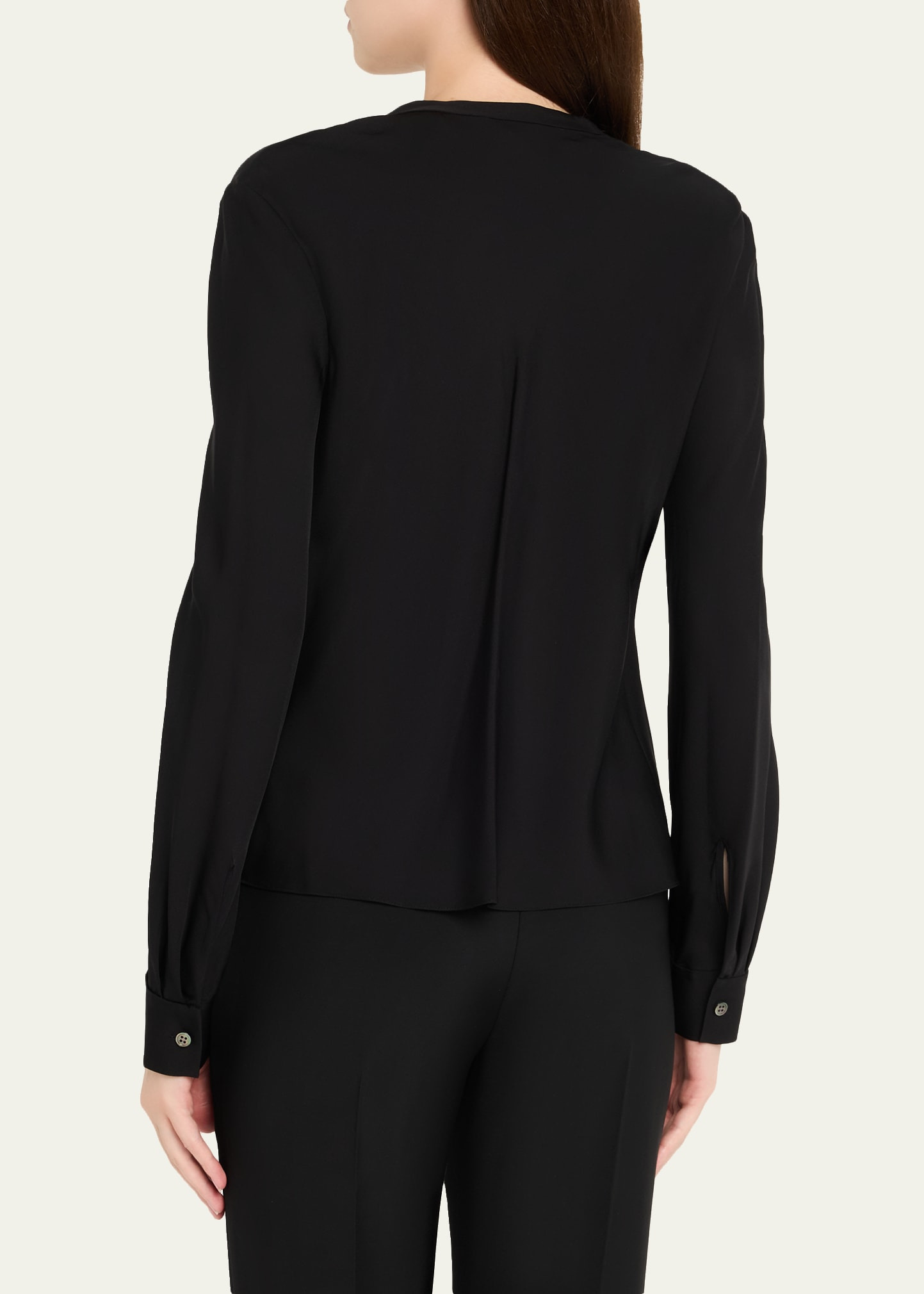 Draped Long-Sleeve Silk Blouse - 3