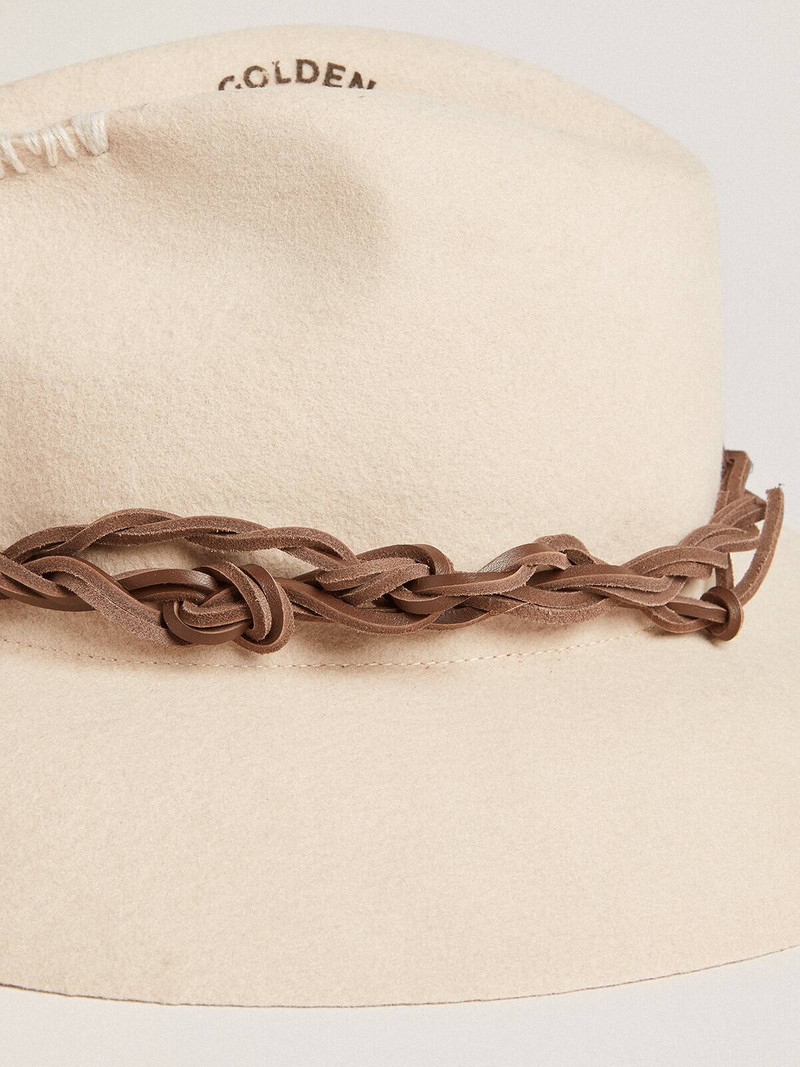 Golden Goose Parchment-colored fedora hat with leather band outlook