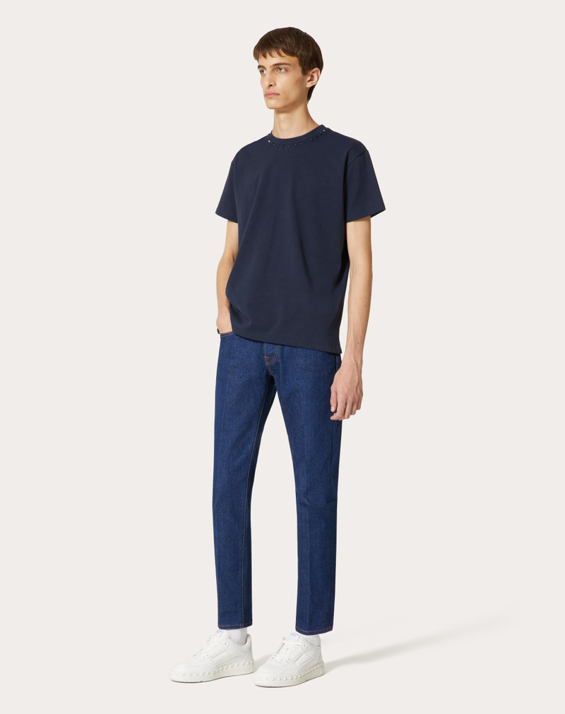 Valentino COTTON CREWNECK T-SHIRT WITH BLACK UNTITLED STUDS outlook