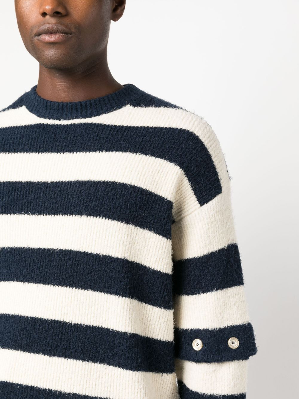 striped crew-neck brushed jumper - 5