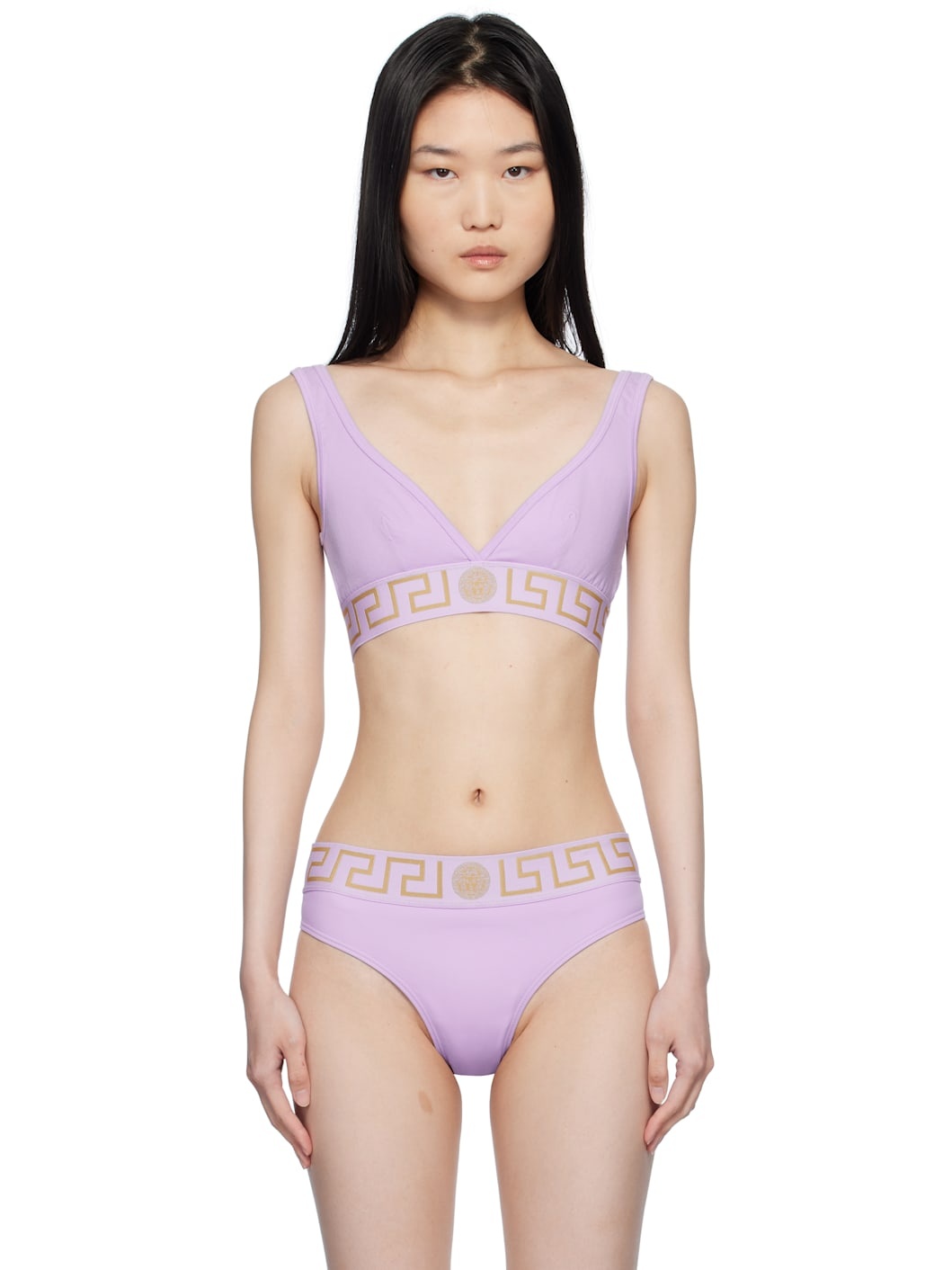 Purple Greca Border Triangle Bralette - 1