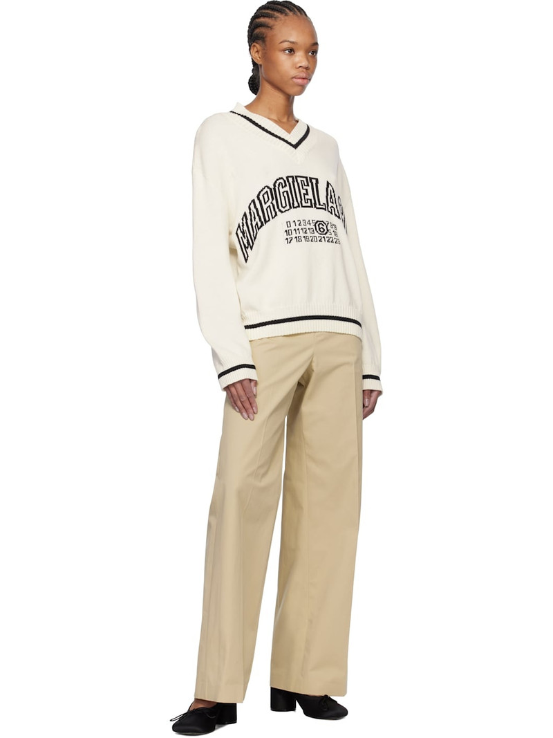 MM6 Maison Margiela Off-White & Black Varsity Jacquard Sweater outlook