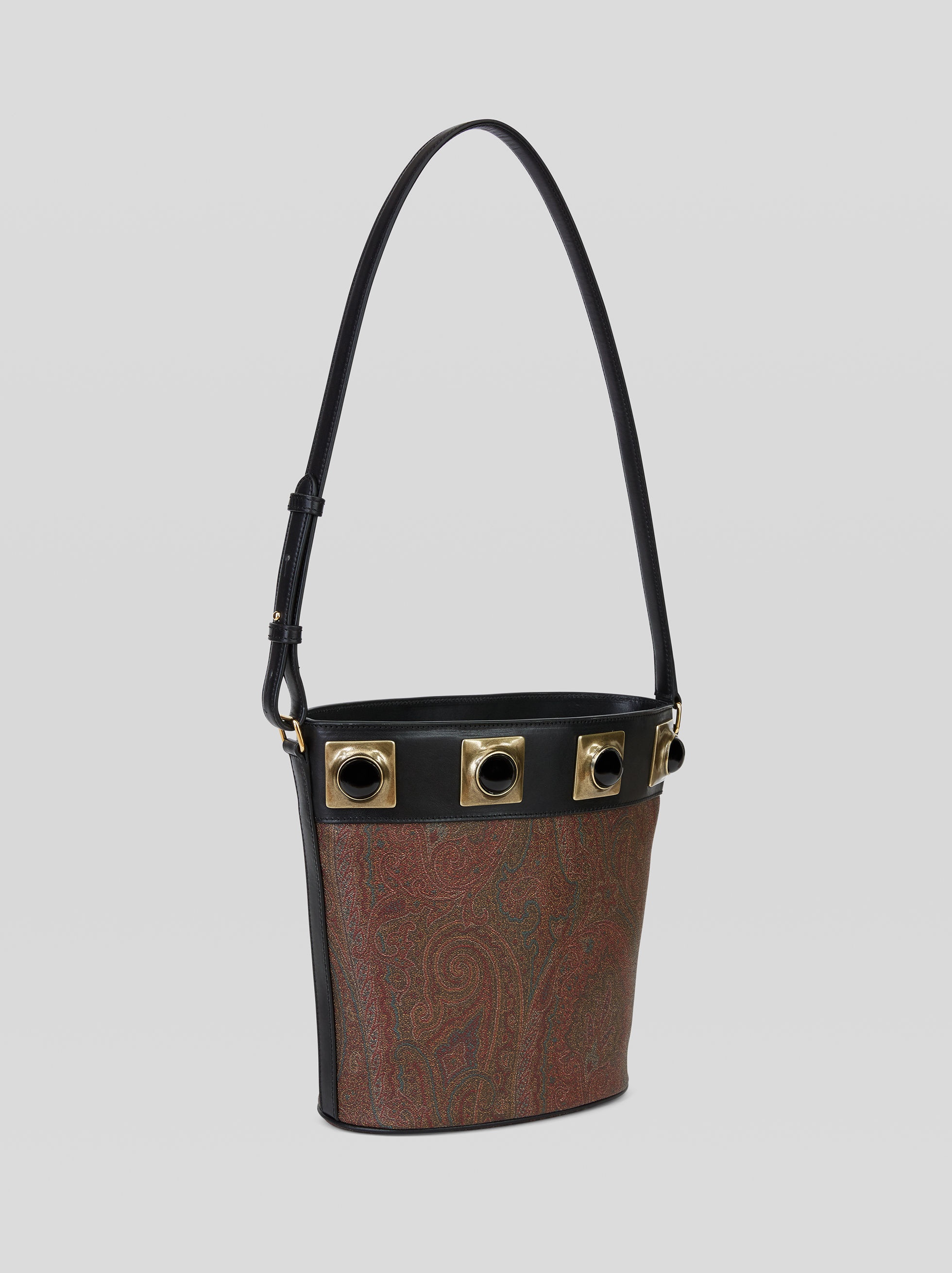 CROWN ME PAISLEY BUCKET BAG WITH BLACK STUDS - 5