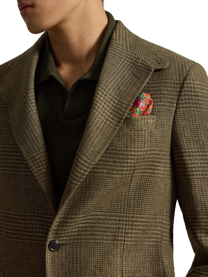 Men's Glen Checked Linen-Blend Blazer - Olive Sage Multi 6