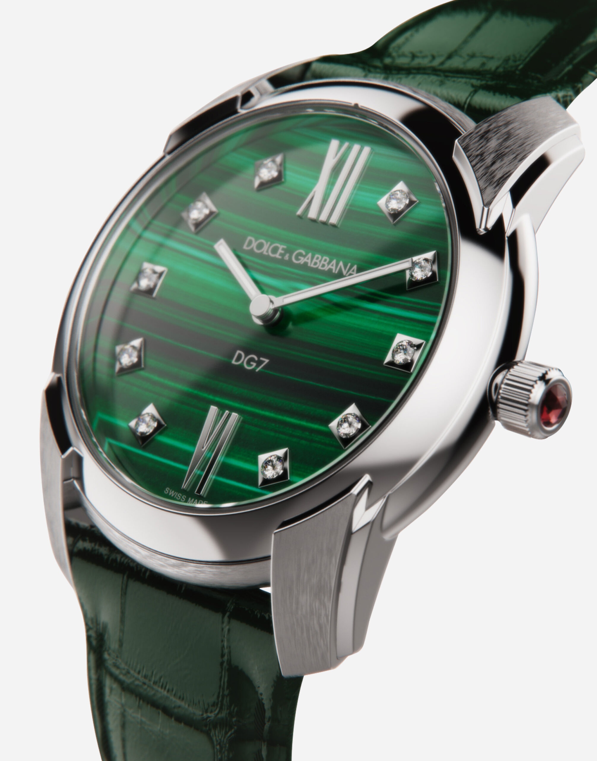 DG7 watch in steel with malachite and diamonds - 2