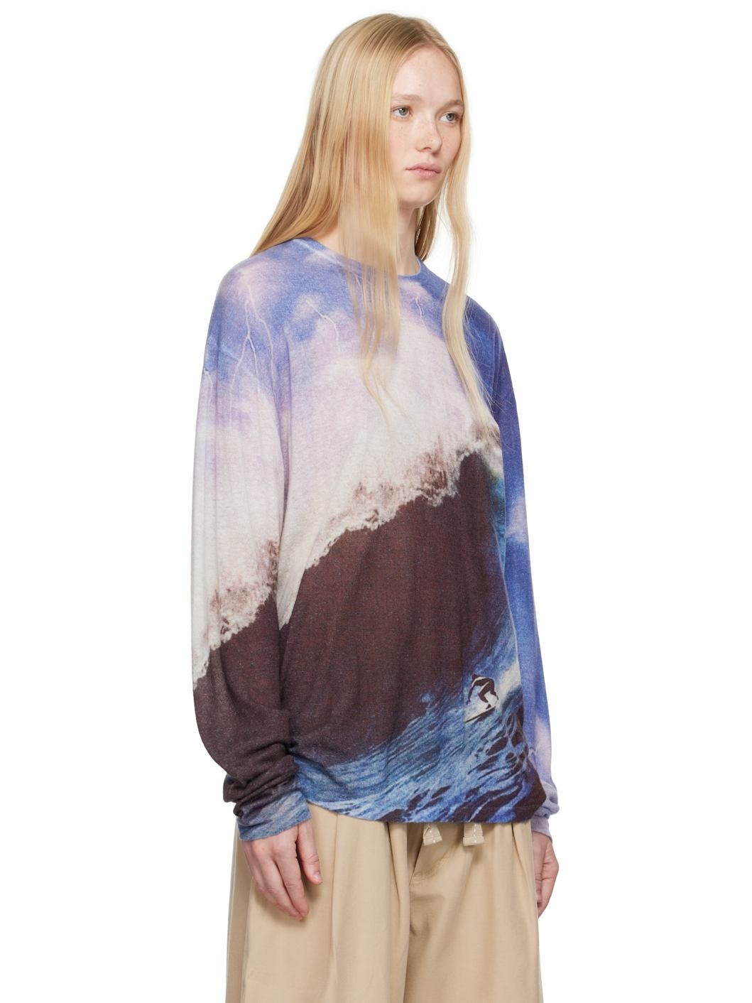 Wave Print Knit Sweater - 2