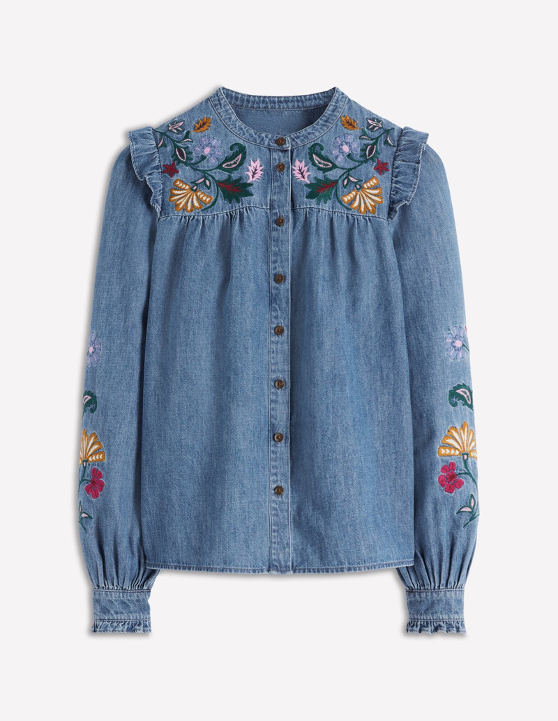 Embroidered Denim Top-Light Vintage, Embroidered 1
