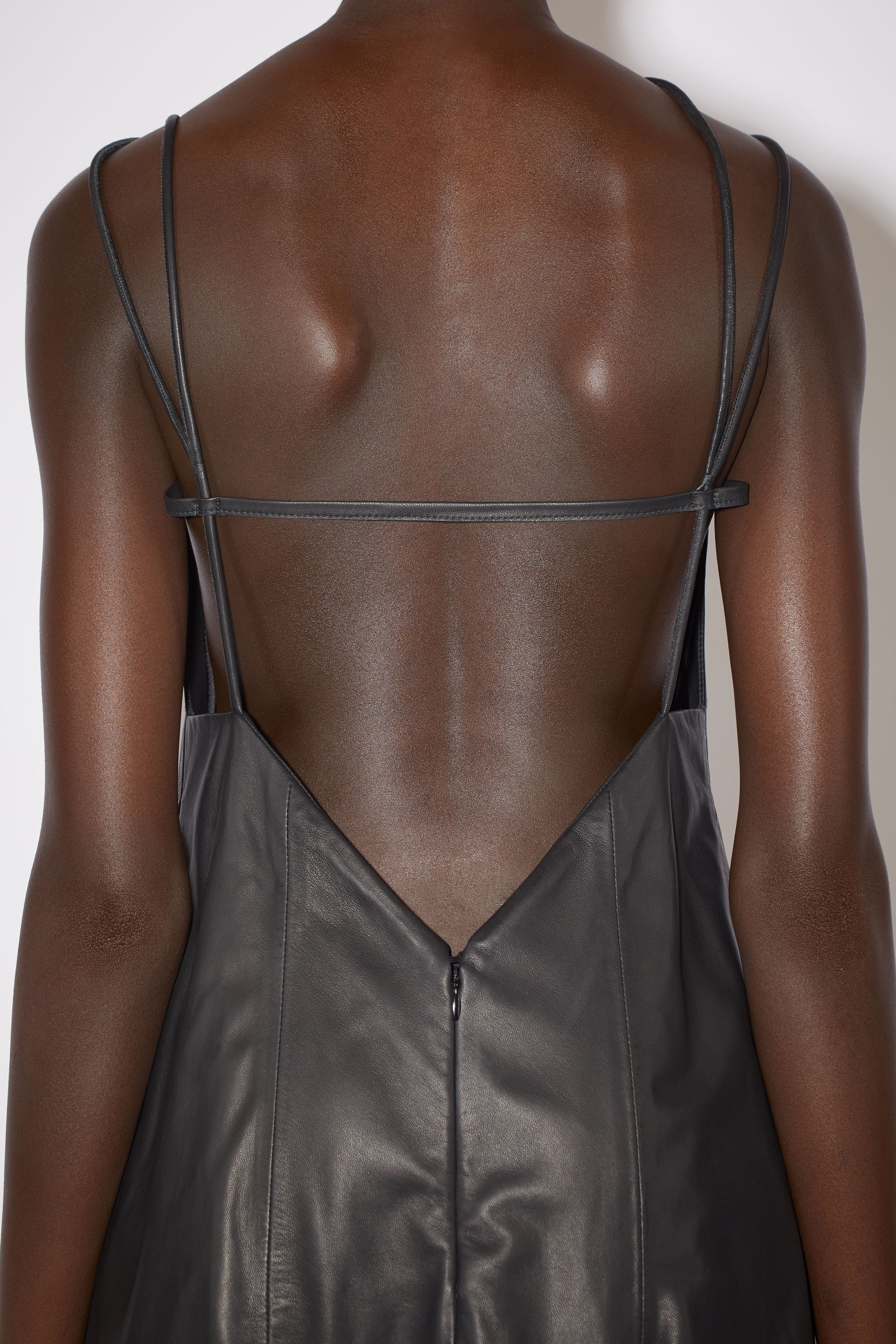 Front-tie asymmetrical leather dress - Black - 5