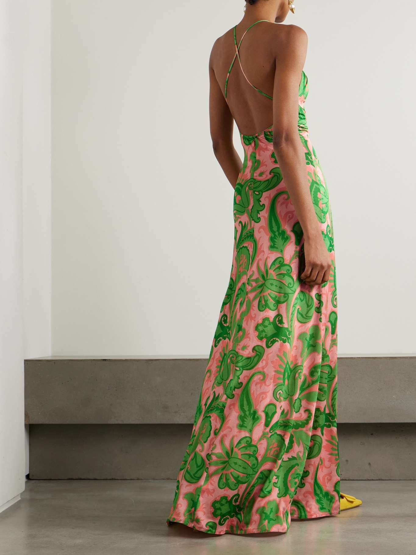 Cutout printed satin maxi dress Green - 3