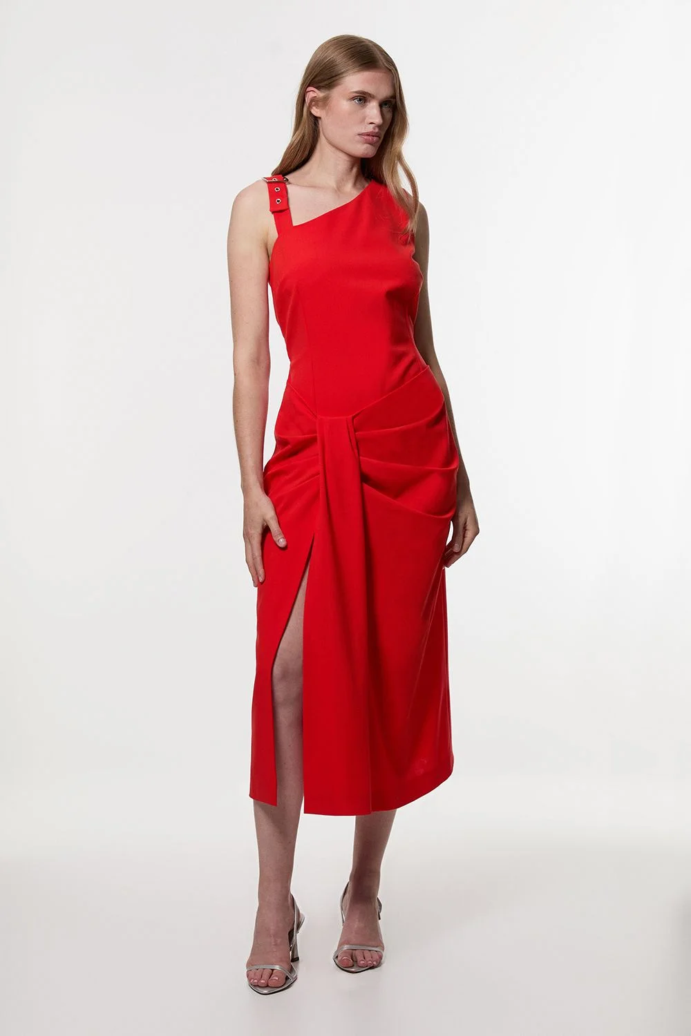 karen millen asymmetric dress Karen Millen Bandage Asymmetric Long Sleeve Midi Dress in Burgundy