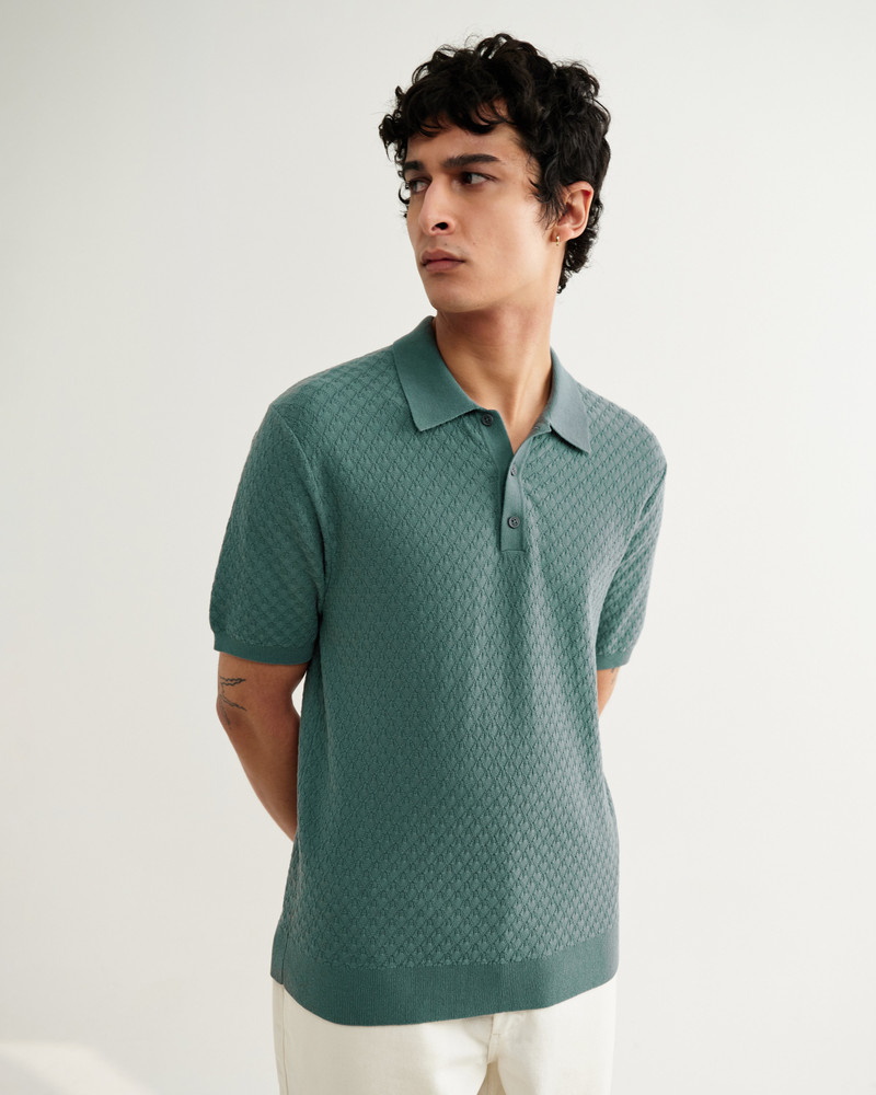 Wax London Naples - Sea Green Retro Diamond Knitted Polo outlook
