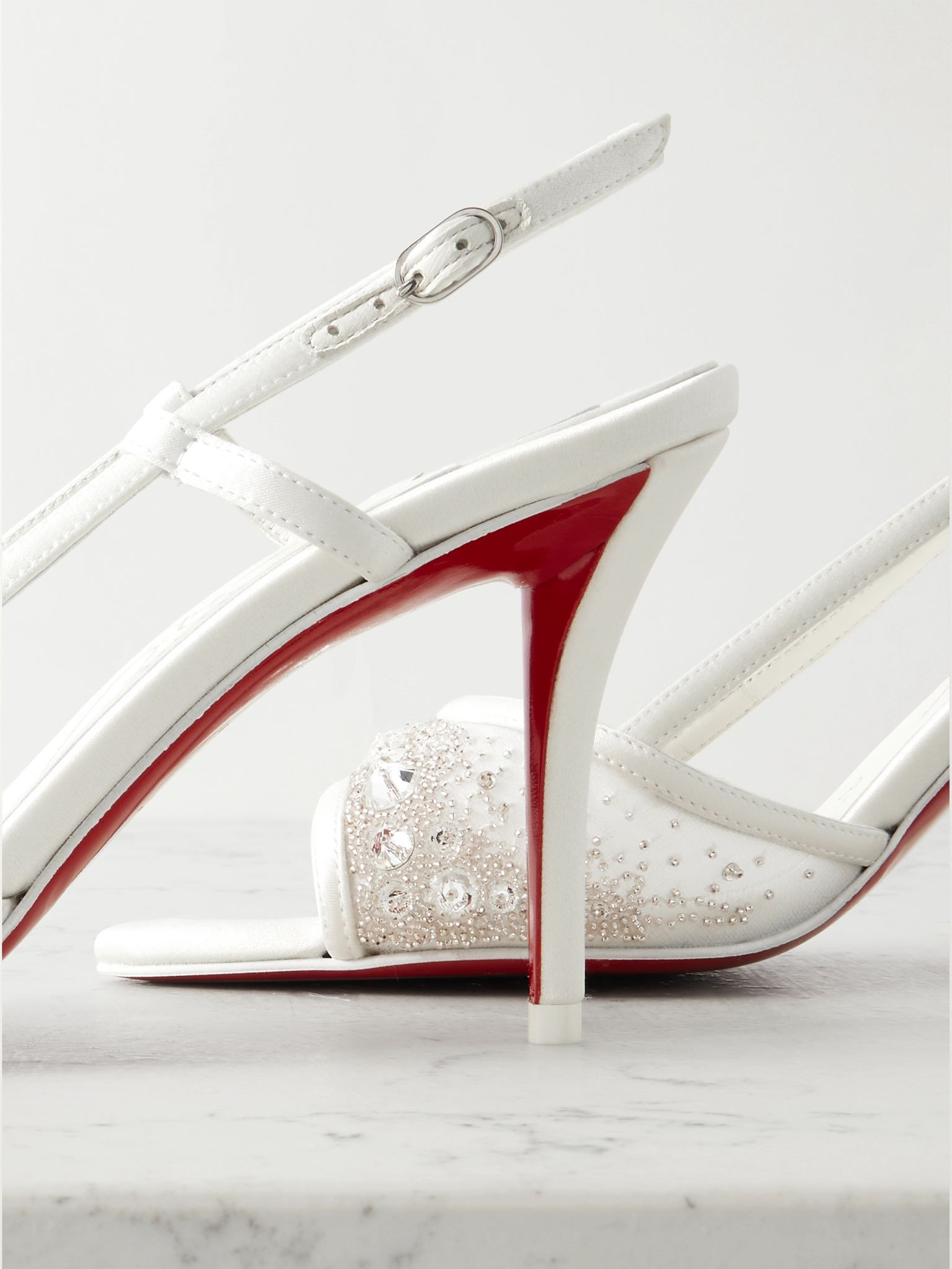 Miss Z 80 embellished mesh and leather slingback sandals White - 4